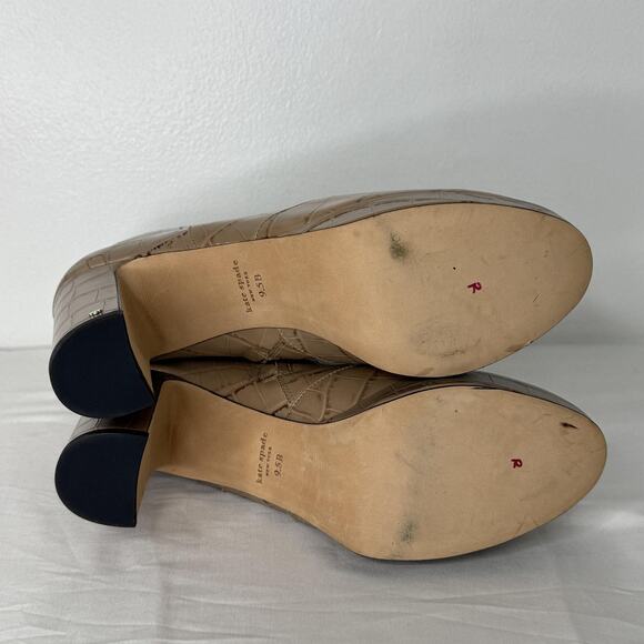 Kate Spade Boots Womens Size 9.5 Tan Barrett Croc Embossed Leather Ankle Booties - Picture 6 of 9